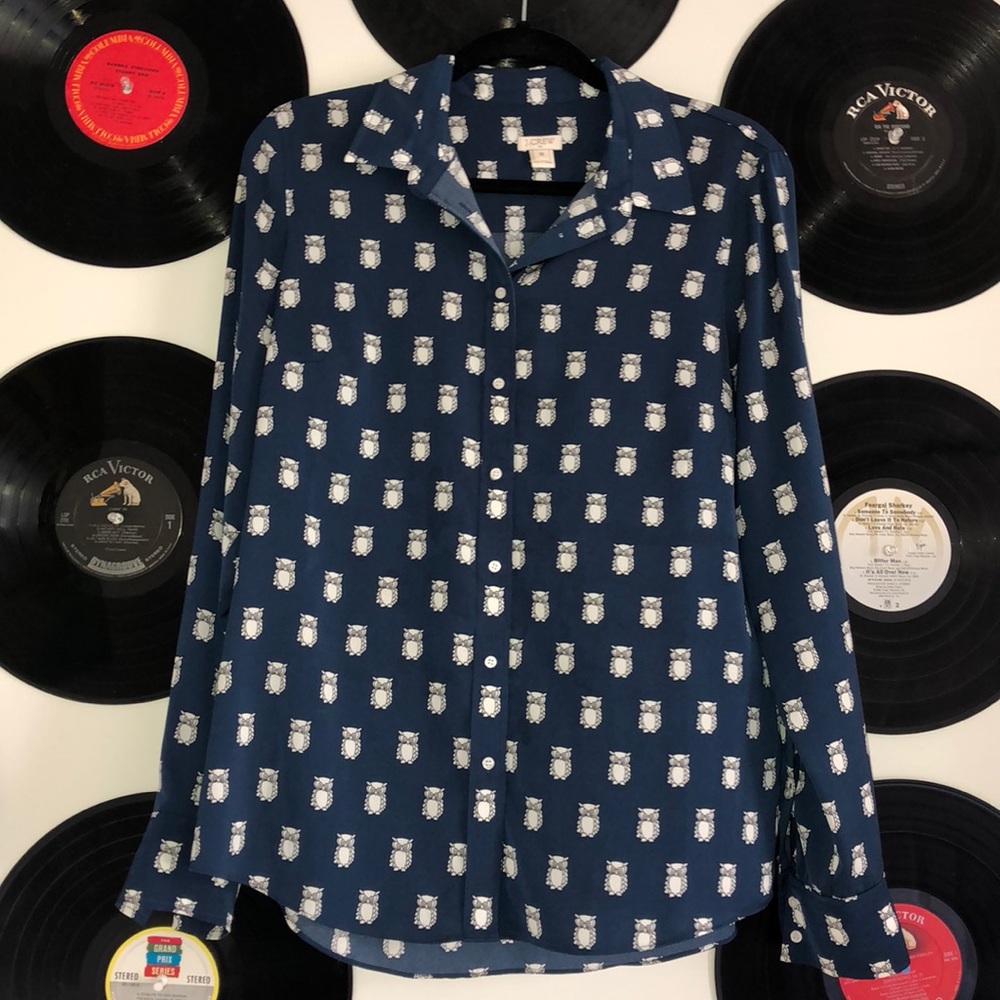 Silky owl print button up